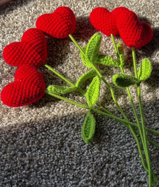 Crochet heart flower bouquet 4 pieces