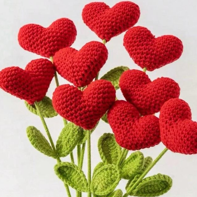 Crochet heart flower bouquet 4 pieces